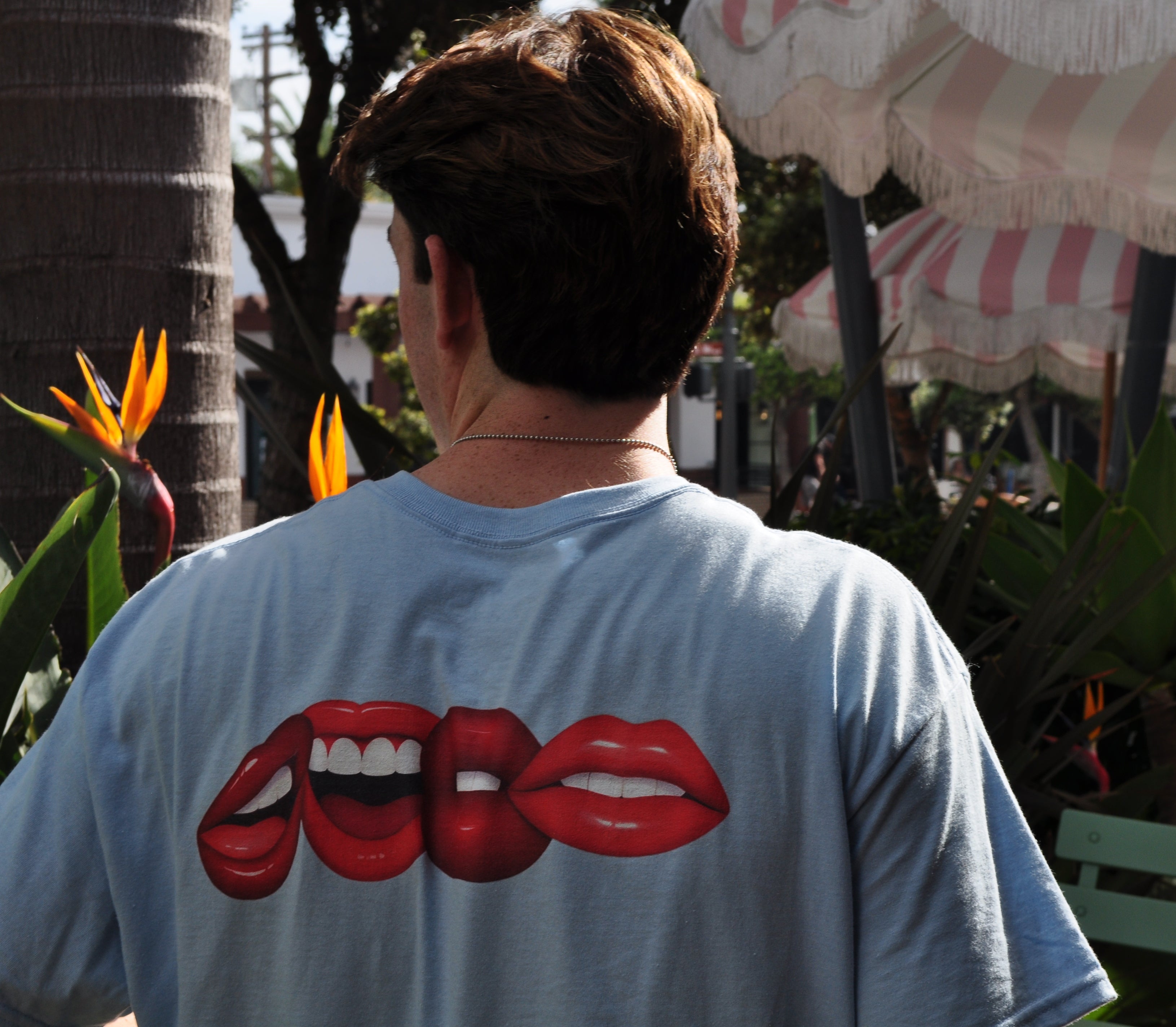 Red Lips Graphic Tee in Blue