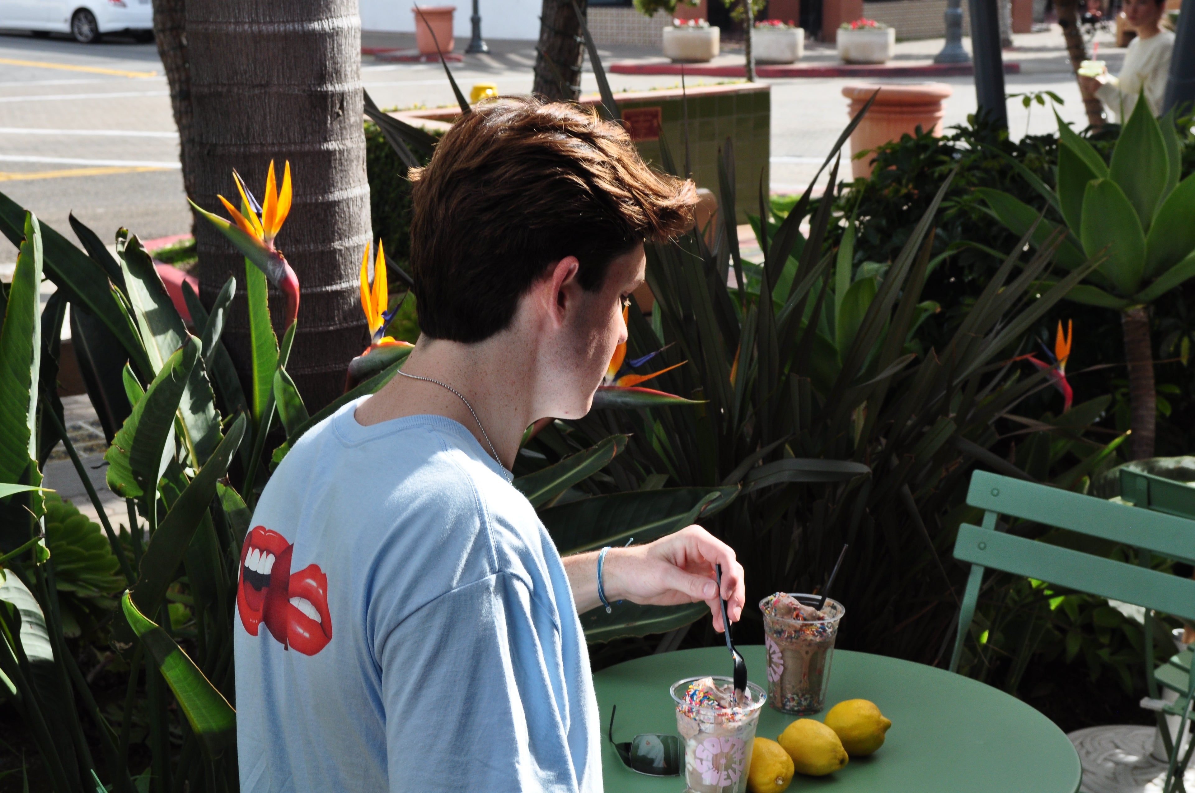 Red Lips Graphic Tee in Blue